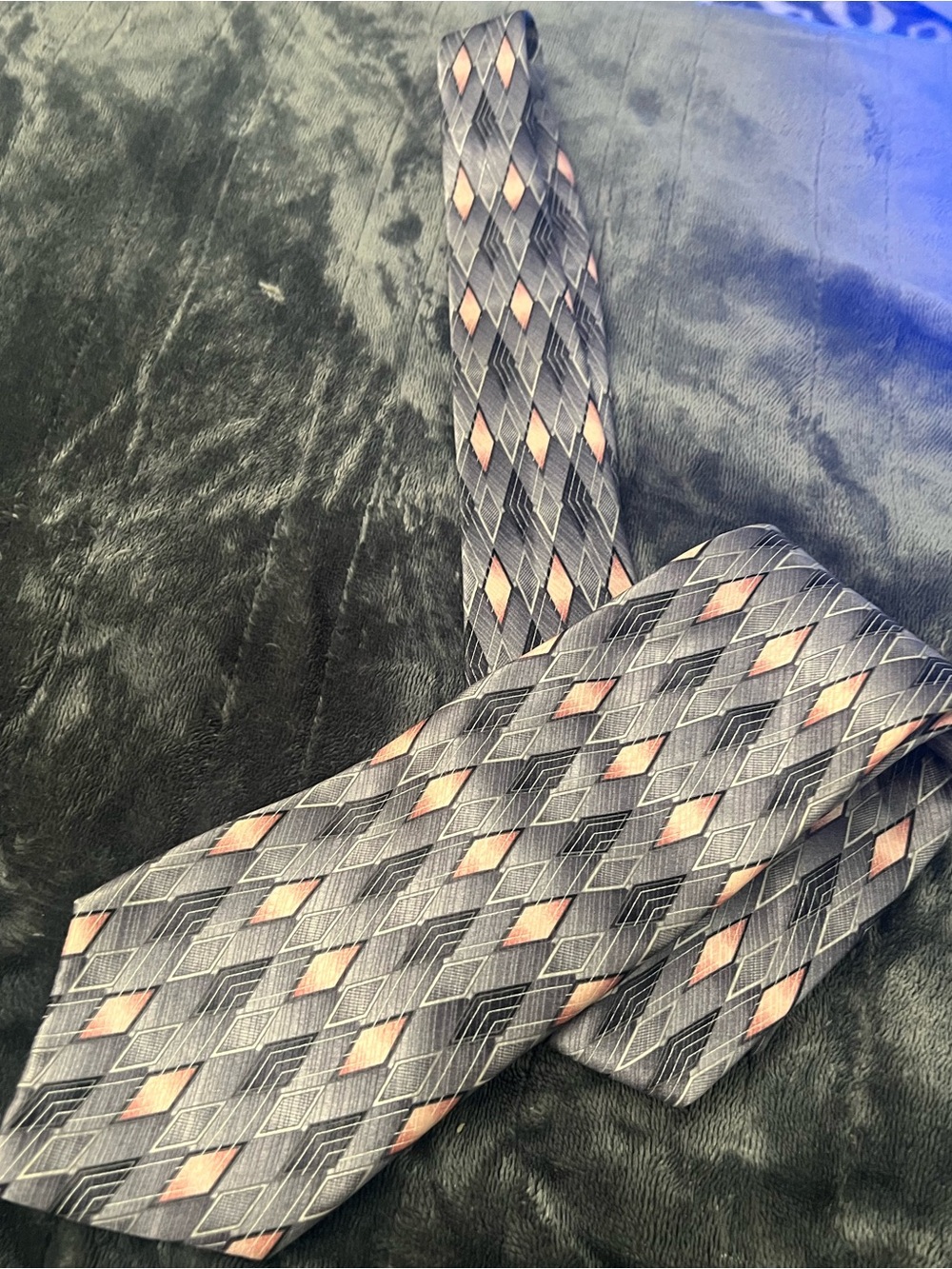 Puritan Gray Tie with Peach Diamond Pattern